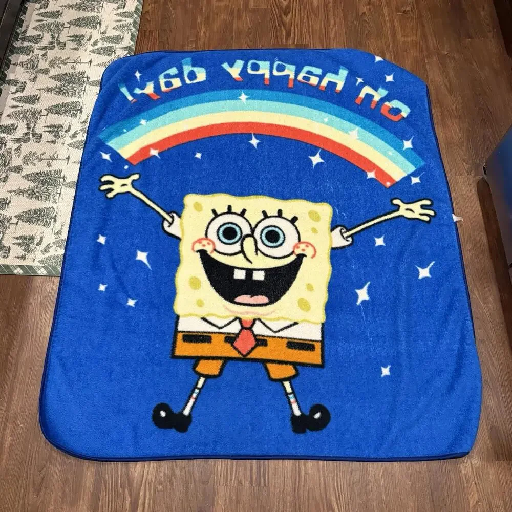 Vintage 90s/00s RARE Oh Happy Day Rainbow SpongeBob Fleece Graphic Blanket 60x50